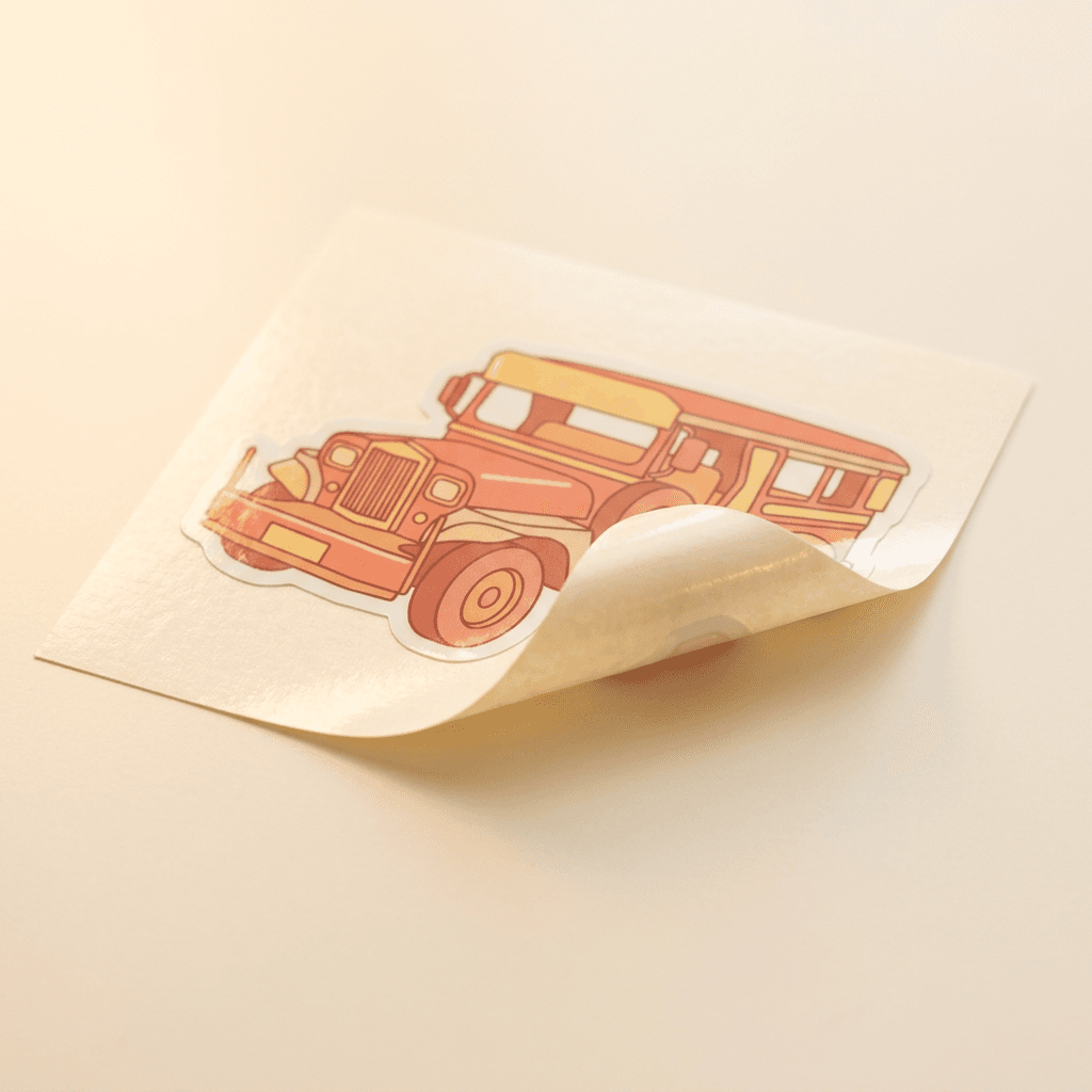 Glossy vinyl jeepney sticker in coral and butter tones